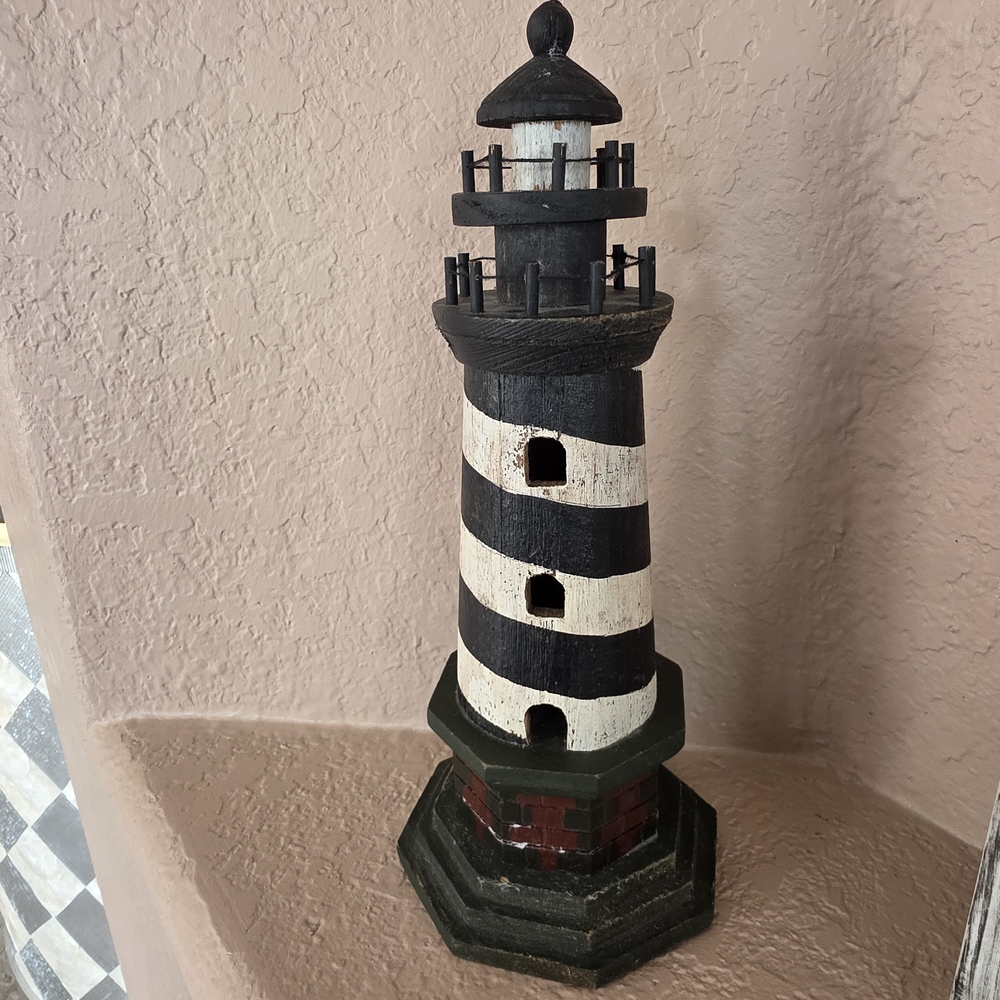 Rustic Wooden Lighthouse Nautical Coastal Beach Decor Black White Distress